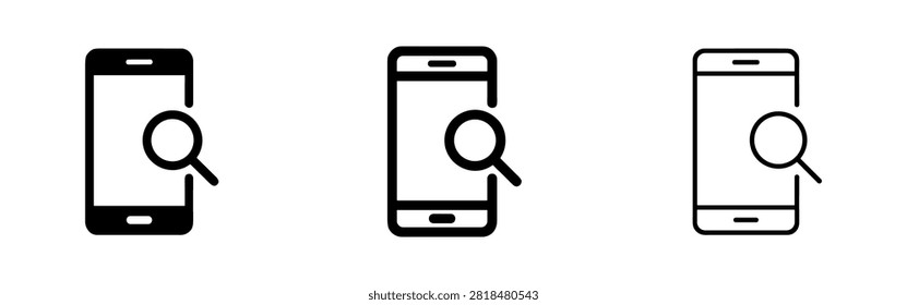 Smartphone search icon set. Mobile information lookup and app functionality symbol.