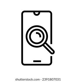 smartphone search magnifying glass line icon vector. smartphone search magnifying glass sign. isolated contour symbol black illustration