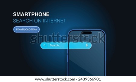 Smartphone searching the internet using a search browser and apps. Mobile search browser and cellphone technology concept abstract banner. Vector.