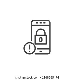 Smartphone secure lock outline icon. linear style sign for mobile concept and web design. Phone password notification simple line vector icon. Symbol, logo illustration. Pixel perfect vector graphics