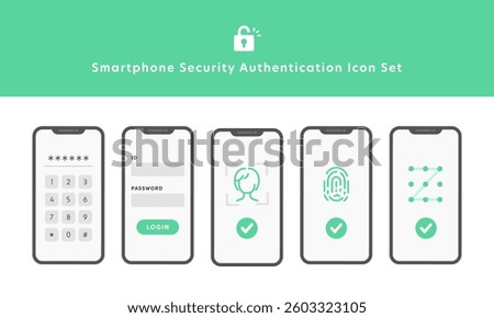 Smartphone Security Authentication Icon Set – Face, Fingerprint, Passcode