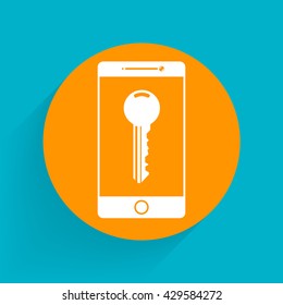 Smartphone security concept. Phone with key on the screen.