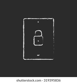 Smartphone security hand drawn in chalk on a blackboard vector white icon isolated on a black background.