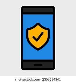 Smartphone security icon in filled line style, use for website mobile app presentation