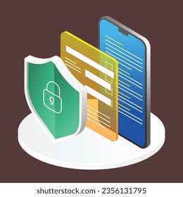 Icono de seguridad isométrica de Smartphone 3d