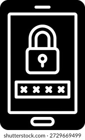 Icono de glifo de bloqueo de seguridad de teléfono inteligente