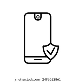 Seguridad del smartphone, teléfono móvil con el icono del Vector del escudo, pictograma del teléfono móvil, Botón	