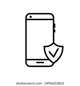 smartphone security, mobile phone with shield vector icon, mobile phone pictogram, button	