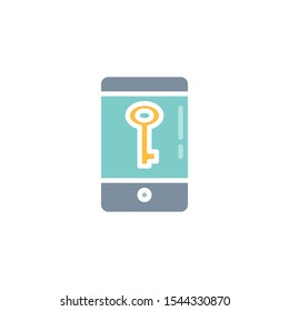 Smartphone security protection flat icon, vector sign, Mobile password key colorful pictogram isolated on white. Symbol, logo illustration. Flat style design