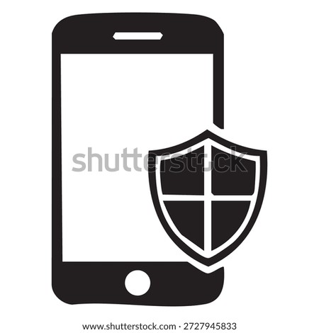 Smartphone with Security Shield Icon Keywords: smartphone, phone, mobile, security, shield, protection, icon, symbol, safety, privacy, data