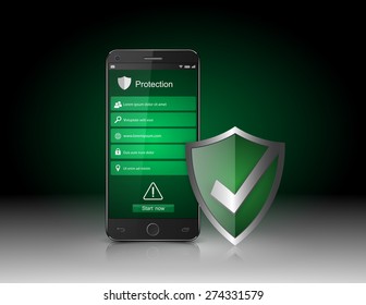 Smartphone with Security shield, vector