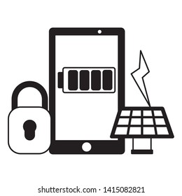 smartphone security solar panel energy vector illustration
