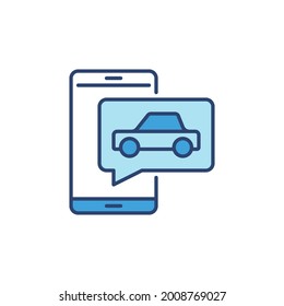 Icono o símbolo azul del concepto de vector de aplicación para smartphone y auto-conducción