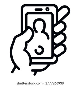 Smartphone selfie icon. Outline smartphone selfie vector icon for web design isolated on white background