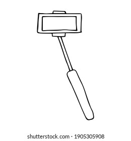 Smartphone with selfie stick, vector doodle illustration