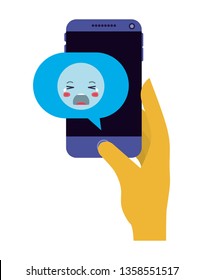 smartphone sending crying emoji kawaii character