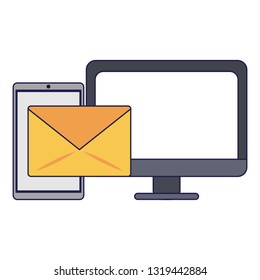 smartphone sending email to computer blue lines