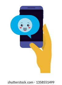 smartphone sending happy emoji kawaii character