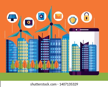 smartphone services internet of things networks innovation smart city vector illustration