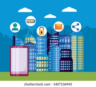 smartphone services internet of things networks innovation smart city vector illustration