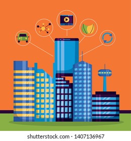smartphone services internet of things networks innovation smart city vector illustration