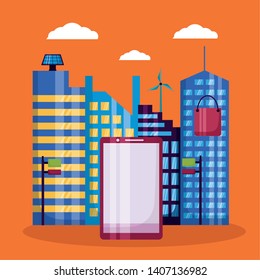 smartphone services internet of things networks innovation smart city vector illustration