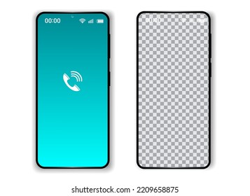 Smartphone-Set mit Kopienraum. Rufen Sie das Symbol auf dem Handybildschirm an. 3d realistisch. Einzeln auf weißem Hintergrund. Vektorgrafik.