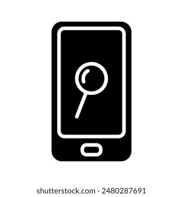 Smartphone set icon. Red and blue phone, magnifying glass, search, mobile device, technology, communication, internet, app, gadget.