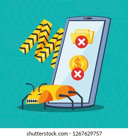 smartphone with set icons cyber security