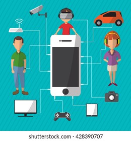 smartphone with set icons. smartphone screen for social network in smartphone. Vector flat illustration of cloud service and web technology network