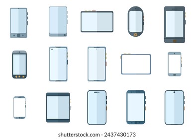 smartphone set illustration. Mobile phone display, device screen frame and mobile phone vector template illustration set. Means of communication, models of presentation of modern gadgets.