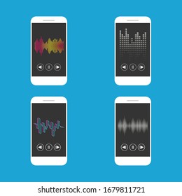 Smartphone set with mp3 player on screen. Vector illustration