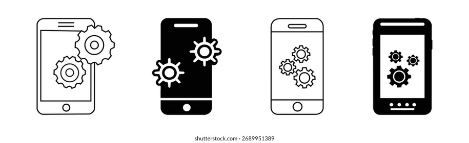 Symbolsatz für Smartphone-Einstellungen. Vektorgrafik der Handy-Einstelleinrichtung.