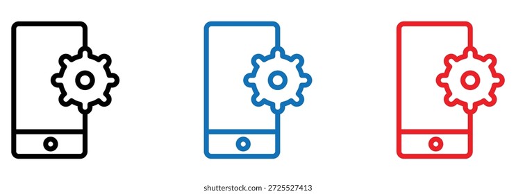Configurações de Smartphone e ícone de configuração definido em várias cores para otimização móvel