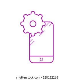 Smartphone settings. Contour vector icons. Purple