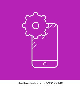 Smartphone settings. Contour vector icons. Purple Background