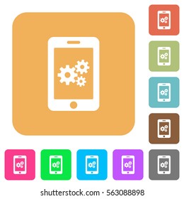 Smartphone settings flat icons on rounded square vivid color backgrounds.
