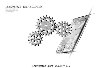 La configuración del Smartphone ayuda a prestar un servicio de baja calidad. Nueva versión software de sistema móvil actualizar Internet subida. Pantalla táctil de información en línea. Ilustración vectorial de diseño moderno poligonal