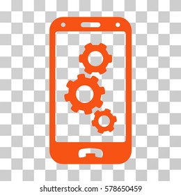 Smartphone Settings icon. Vector illustration style is flat iconic symbol, orange color, transparent background. Designed for web and software interfaces.