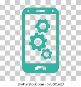 Smartphone Settings icon. Vector illustration style is flat iconic symbol, cyan color, transparent background. Designed for web and software interfaces.