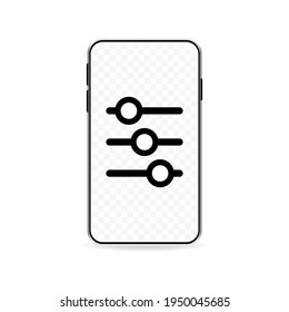 Smartphone and settings sliders, filters icon, concept of use for admin panels, websites, mobile apps, interfaces. Vector illustration.