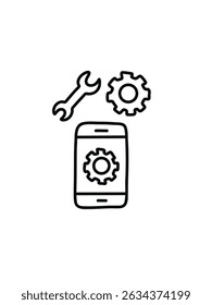  smartphone setup, mobile app, doodle vector illustration 