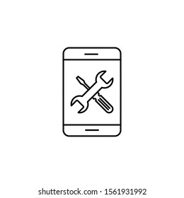 Smartphone Setup Wrench and screwdriver icon. Outline thin line flat illustration. Isolated on white background. 