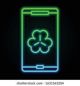 Smartphone, shamrock icon in nolan neon colorful style. Simple thin line, outline vector of saint patrick's day for ui and ux, website or mobile application