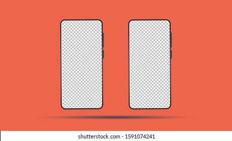 Smartphone The shape of a modern mobile phone Designed to have a thin edge. Mock-up smart phone empty screen front view on white background. 