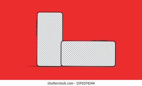 Smartphone The shape of a modern mobile phone Designed to have a thin edge. Mock-up smart phone empty screen front view on white background. 