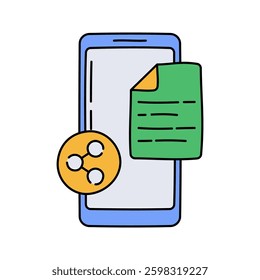 Smartphone Share Flat design style, smartphone with a share icon, symbolizing digital sharing, great for social media, online content, and communication apps.