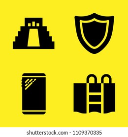 smartphone, shield, chichen itza and swimming pool vector icon set. Sample icons set for web and graphic design