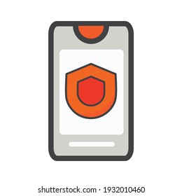 smartphone with shield illustration. smartphone illustration. vector icon. 