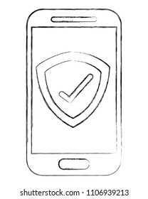 smartphone with shield isolated icon